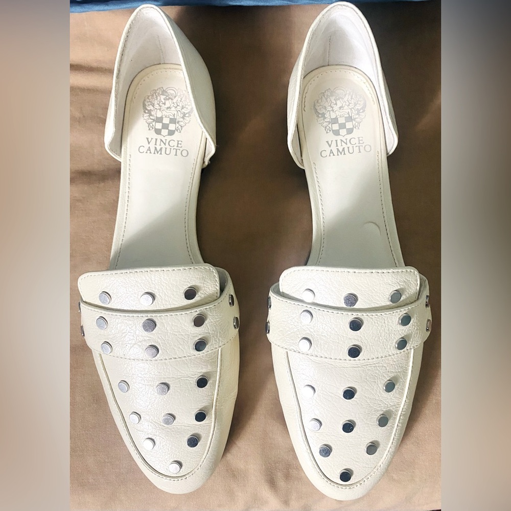 Vince Camuto White Studded Leather Flats